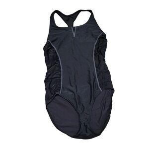 Athleta Black Racerback One Piece Swimsuit Ruched Open Racerback Womens Tall XLT